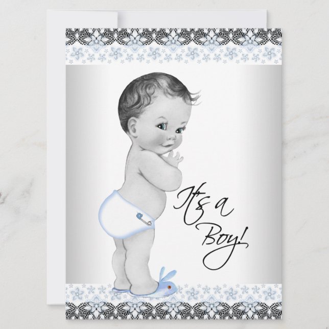 Blue and Grey Baby Boy Shower Invitation (Front)