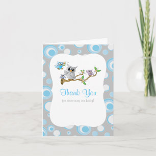 Blue and Grey Baby Owl Baby Shower Thank You