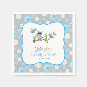 Blue and Grey Baby Owl Baby Shower Theme Napkin