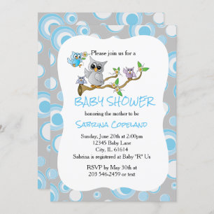 Blue and Grey Baby Owl 🦉  Shower Theme Invitation