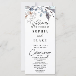 Blue and Grey Berries & Greenery Wedding Program
