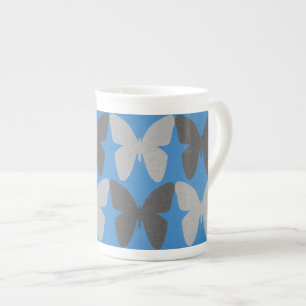 Blue and grey butterfly pattern bone china mug