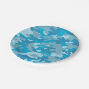 Blue and Grey Camo Design Paper Plate