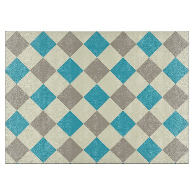 Blue and Grey Chequered Cutting Board (Front)