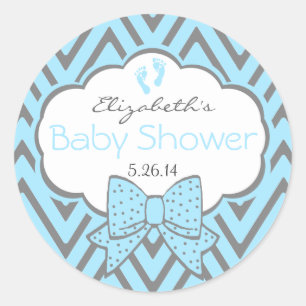 Blue and Grey Chevron-Baby Shower Classic Round Sticker