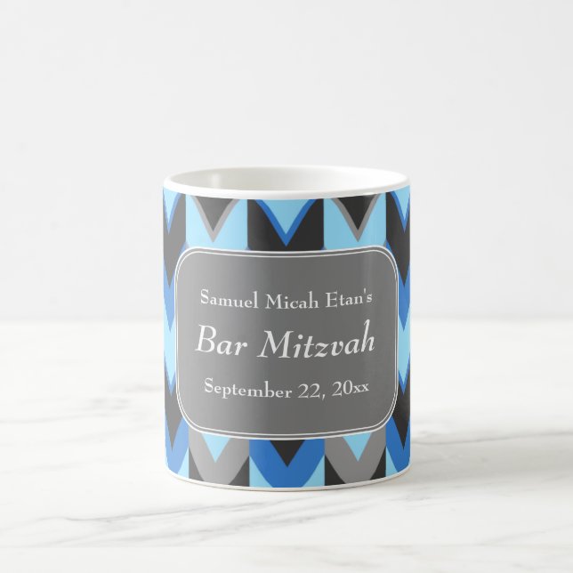 Blue and Grey Chevron Pattern Bar Mitzvah Coffee Mug (Center)