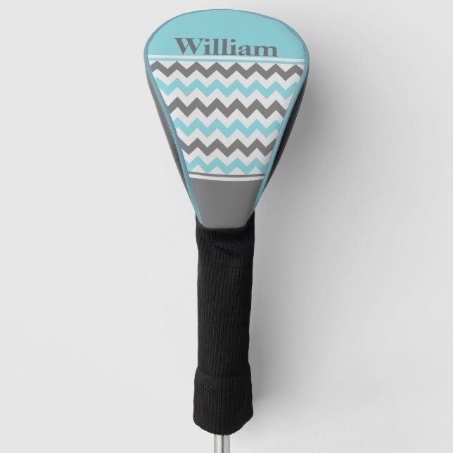 Blue and Grey Chevron Personalised Driver Cover (Front)