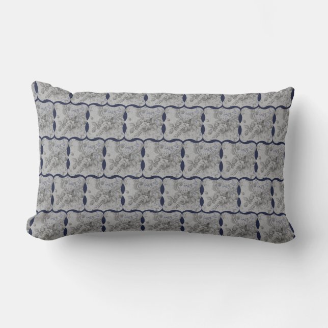 Blue and Grey Country Chic design Lumbar Cushion (Front)