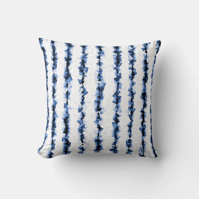 blue and grey crinkly textured lines on white cushion (Front)