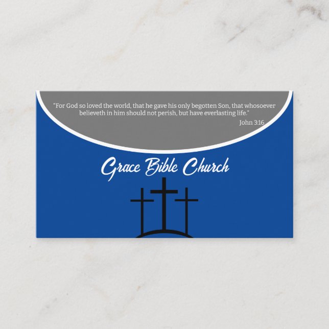 Blue and Grey Cross Pastor or Deacon Church Business Card (Front)