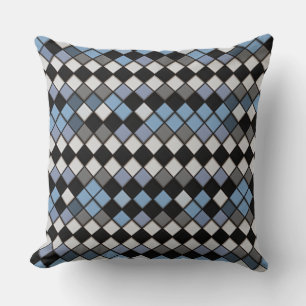 Blue and Grey Diamond Tile Pattern Cushion