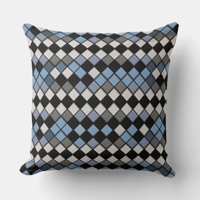 Blue and Grey Diamond Tile Pattern Cushion (Front)