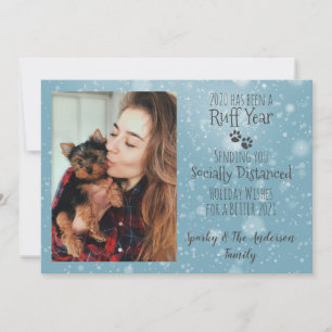 Blue and Grey, Dog Paw Prints Ruff Year Holiday Card