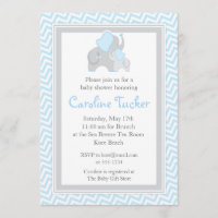 Blue and Grey Elephant Baby Boy Shower Chevron