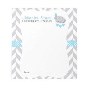 Blue and Grey Elephant Baby Shower - Advice Notepad