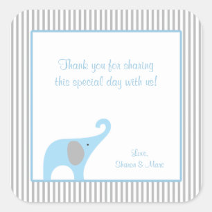 Blue and Grey Elephant Baby Shower Favour Treat Square Sticker