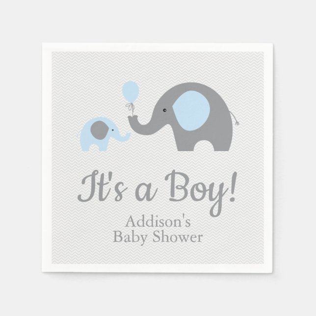 Blue and Grey Elephant Baby Shower Napkins (Front)