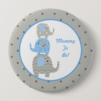 Blue and Grey Elephant Personalised Mummy to Be 10 Cm Round Badge