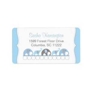 Blue and Grey Elephants Baby Boy Shower Label