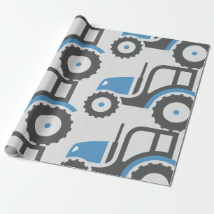 Blue and Grey Farm Tractor Icon Wrapping Paper