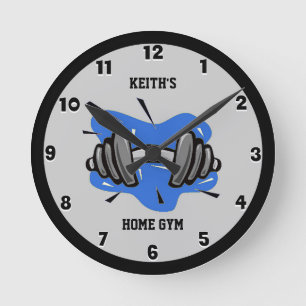 Blue and Grey Fitness Gym Round Clock
