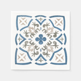 Blue and grey flourish design napkin