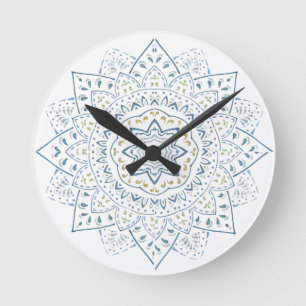 Blue and grey flower round clock