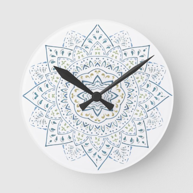 Blue and grey flower   round clock (Front)