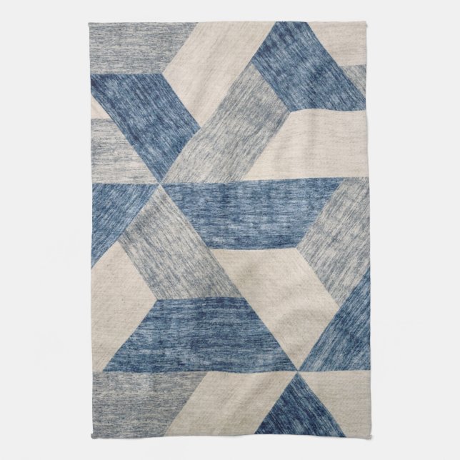 Blue and Grey Geometric Abstract Tea Towel (Vertical)