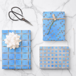 Blue and Grey Geometric Wrapping Paper Sheet