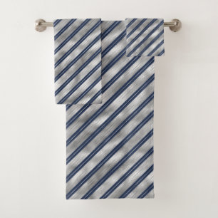Blue and Grey Glossy Stripes Bath Towel Set
