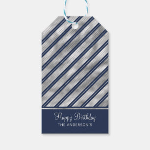 Blue and Grey Glossy Stripes Gift Tags