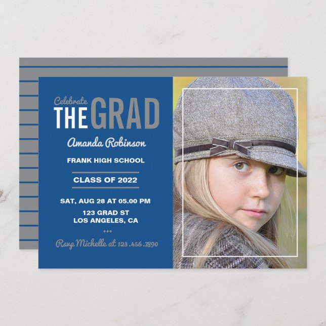 Blue and Grey Graduation Party Invitation (Front/Back)