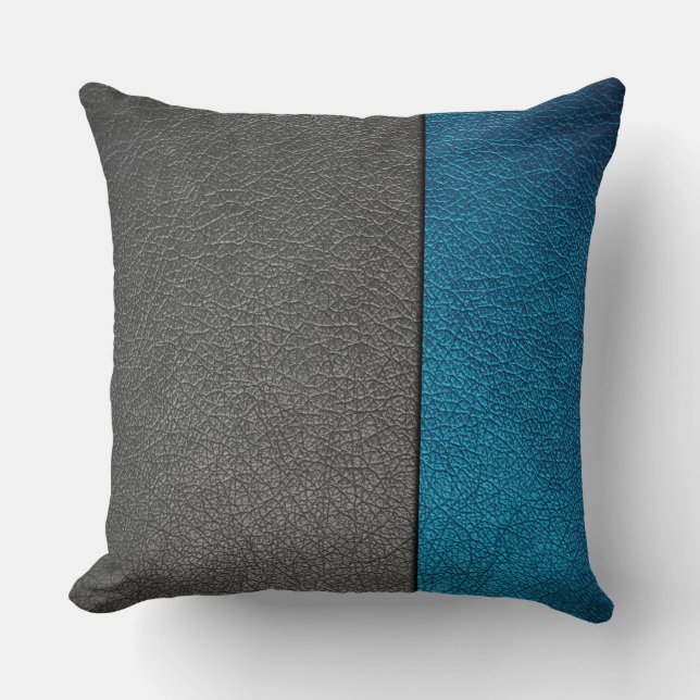 Blue and Grey Leather Cushion (Front)