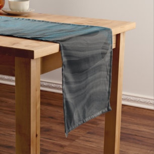 Blue and Grey Marble Abstract Short Table Runner