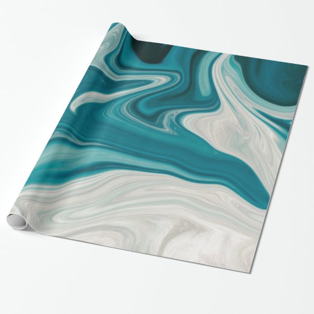 Blue And Grey Marble Stone Wrapping Paper (Unrolled)