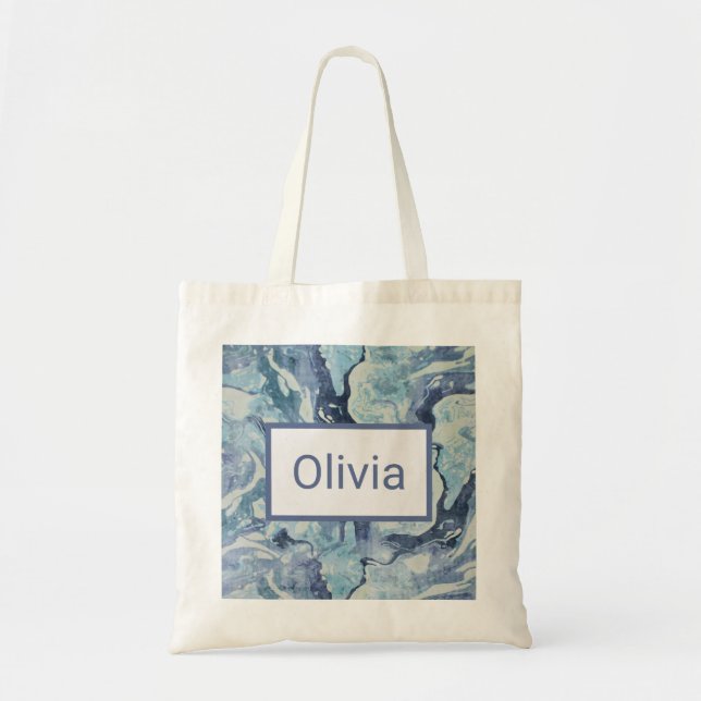 Blue and Grey Marble Watercolor Personalised  Tote Bag (Front)