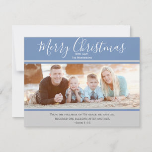 Blue and Grey Merry Christmas Photo Card