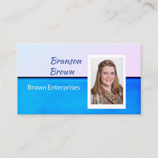 blue and grey minimalist bold photo custom business card (Front)