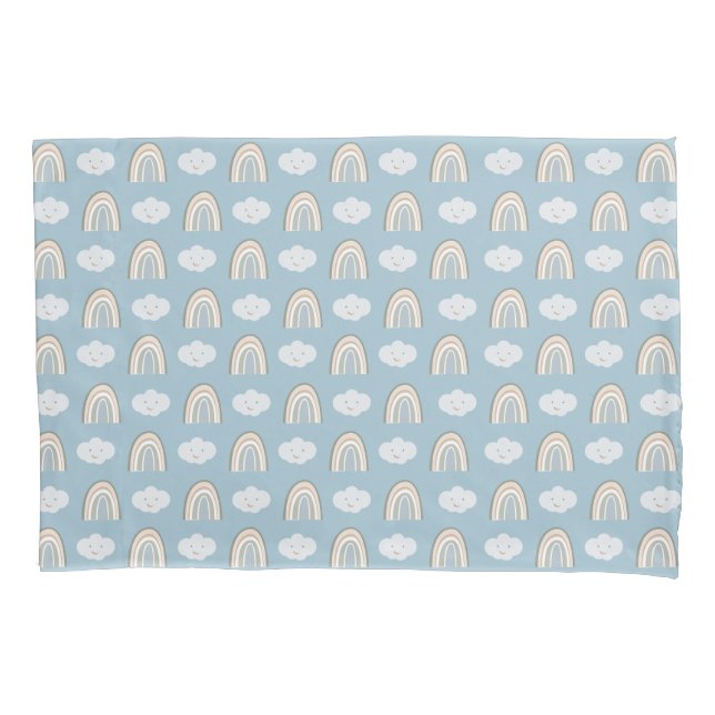 Blue and Grey Modern rainbow baby cloud pattern Pillowcase (Front)
