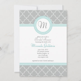 Blue and Grey Monogram Shower Invitation