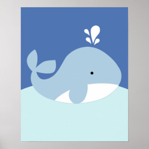 Blue and Grey Ocean Life Whale Nursery Print