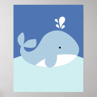 Blue and Grey Ocean Life Whale Nursery Print