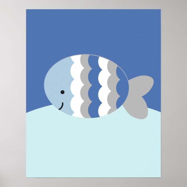 Blue and Grey Ocean Sea Life Nursery Art Print (Front)