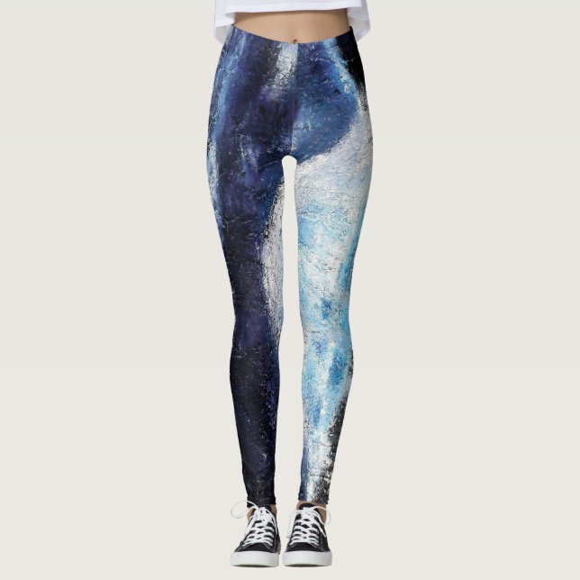 Blue and Grey Ocean Sunset Wave Leggings (Front)