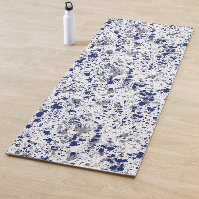 Blue And Grey Paint Splash And Splatter Pattern Yoga Mat (In Situ)