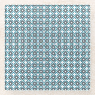 Blue and Grey Pattern Glass Coaster