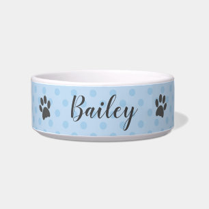 Blue and Grey Paw Prints Personalised Bowl