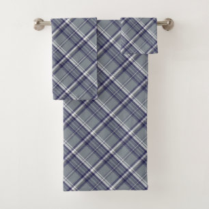 Blue And Grey Plaid Bath Towel Set