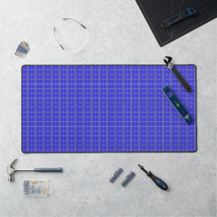 Blue and grey plaid tartan desk mat